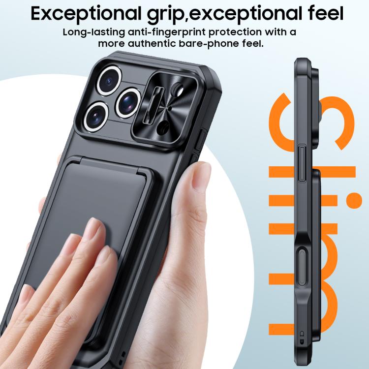 For iPhone 17 Pro Max Flip Card Holder Sliding Camera Cover PC Hybrid TPU Phone Case