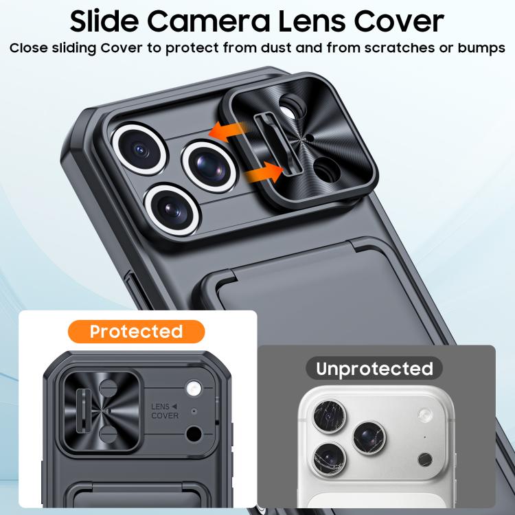 For iPhone 17 Pro Max Flip Card Holder Sliding Camera Cover PC Hybrid TPU Phone Case