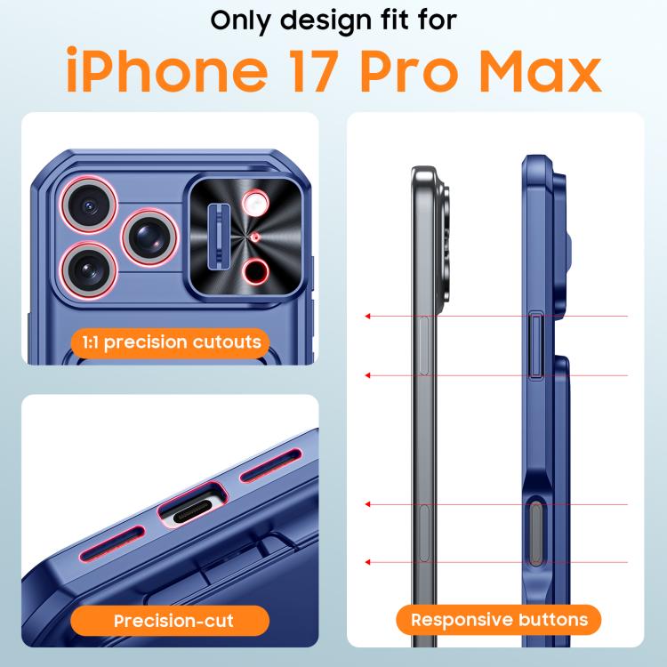 For iPhone 17 Pro Max Flip Card Holder Sliding Camera Cover PC Hybrid TPU Phone Case