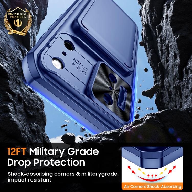 For iPhone 17 Pro Max Flip Card Holder Sliding Camera Cover PC Hybrid TPU Phone Case