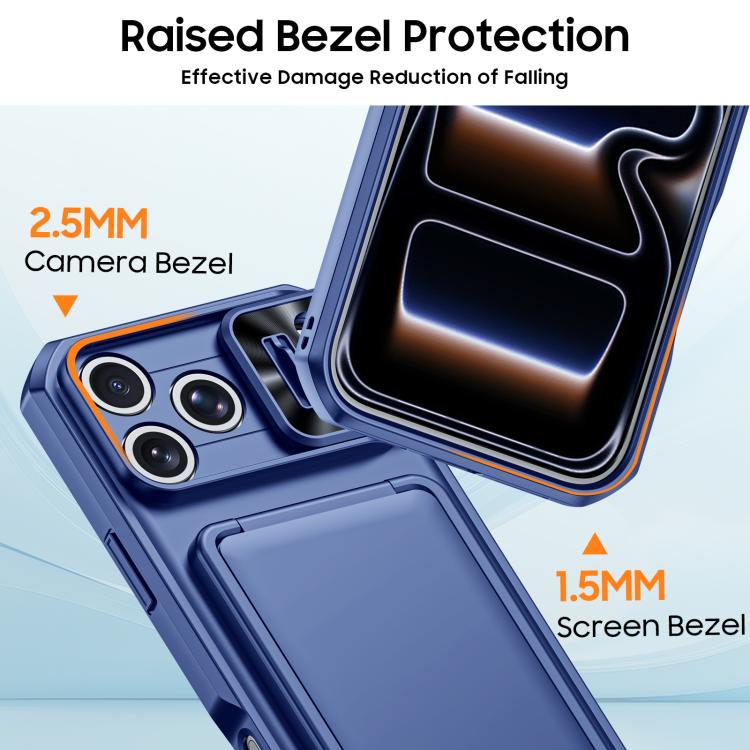 For iPhone 17 Pro Max Flip Card Holder Sliding Camera Cover PC Hybrid TPU Phone Case
