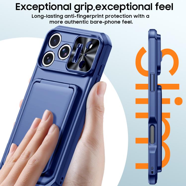 For iPhone 17 Pro Max Flip Card Holder Sliding Camera Cover PC Hybrid TPU Phone Case