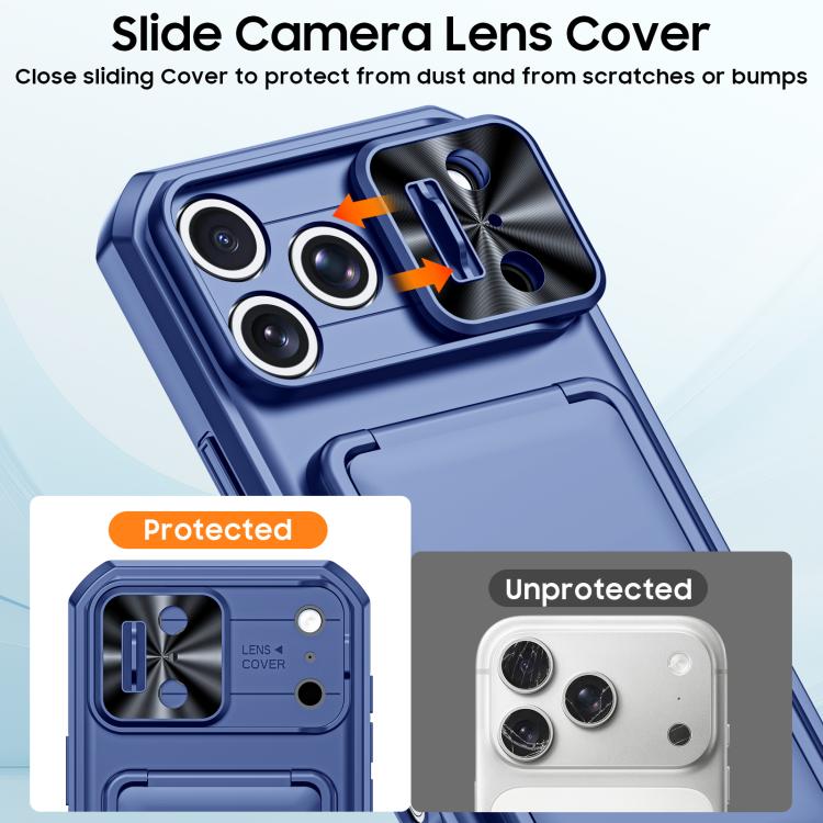 For iPhone 17 Pro Max Flip Card Holder Sliding Camera Cover PC Hybrid TPU Phone Case