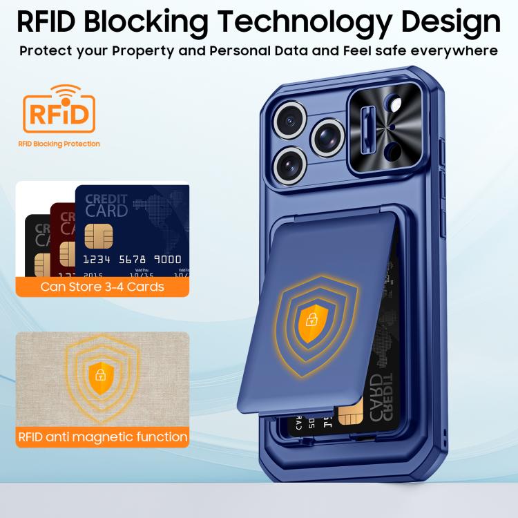 For iPhone 17 Pro Max Flip Card Holder Sliding Camera Cover PC Hybrid TPU Phone Case