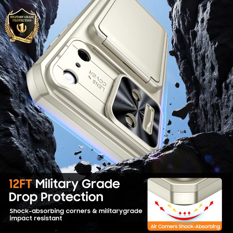 For iPhone 17 Pro Max Flip Card Holder Sliding Camera Cover PC Hybrid TPU Phone Case