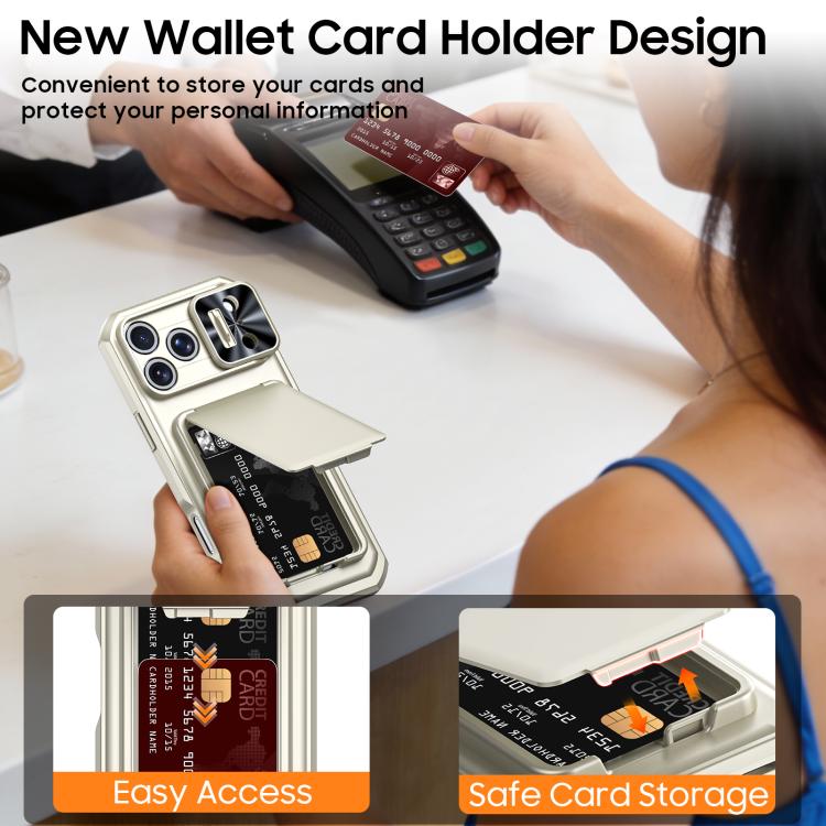 For iPhone 17 Pro Max Flip Card Holder Sliding Camera Cover PC Hybrid TPU Phone Case