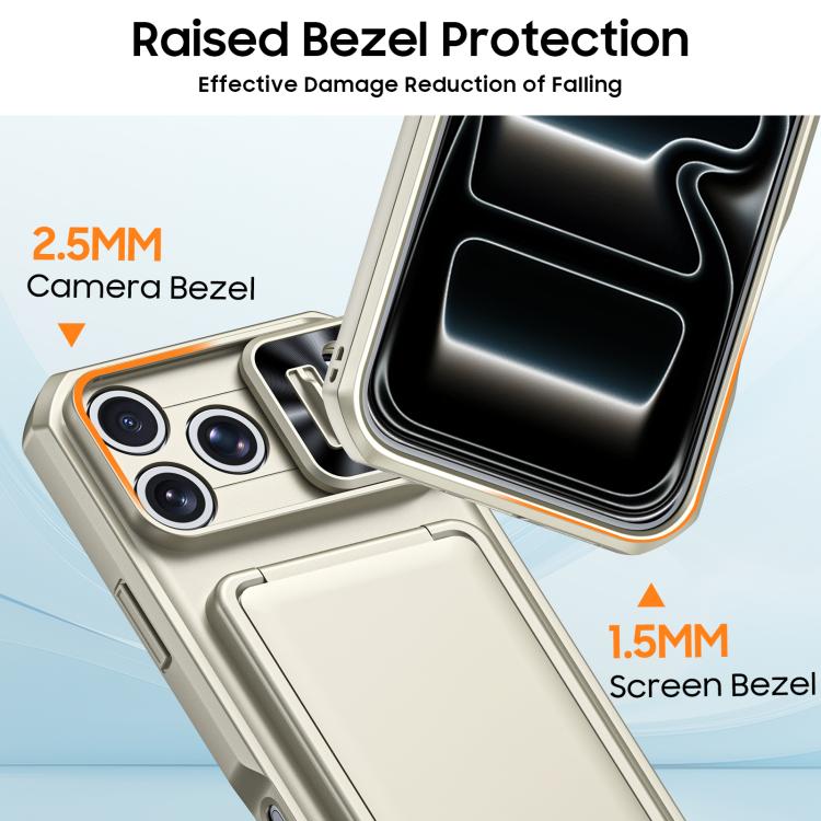 For iPhone 17 Pro Max Flip Card Holder Sliding Camera Cover PC Hybrid TPU Phone Case