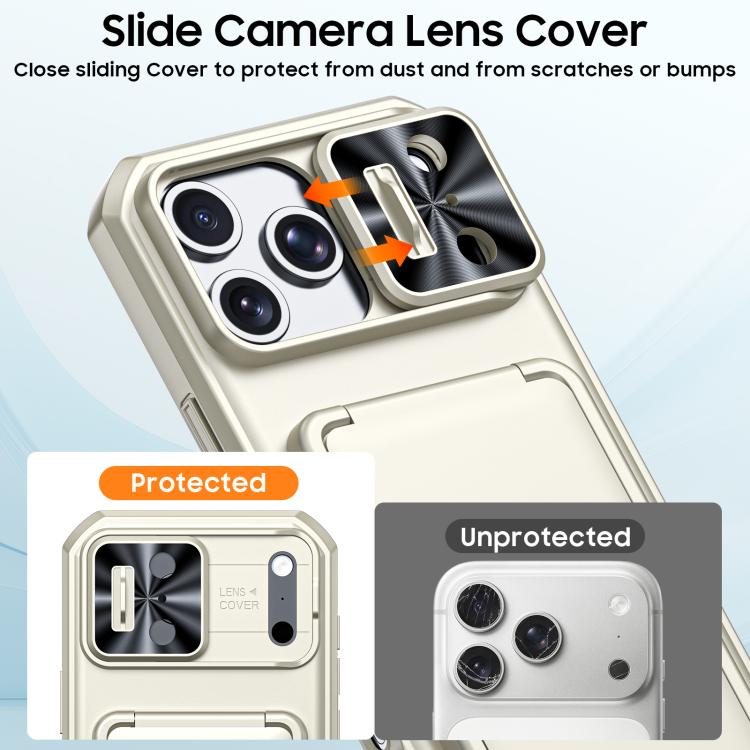 For iPhone 17 Pro Max Flip Card Holder Sliding Camera Cover PC Hybrid TPU Phone Case