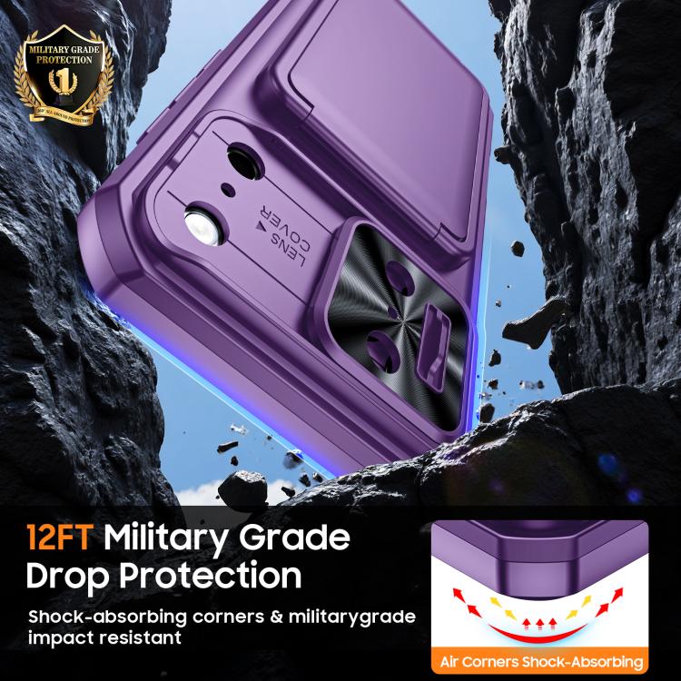 For iPhone 17 Pro Max Flip Card Holder Sliding Camera Cover PC Hybrid TPU Phone Case
