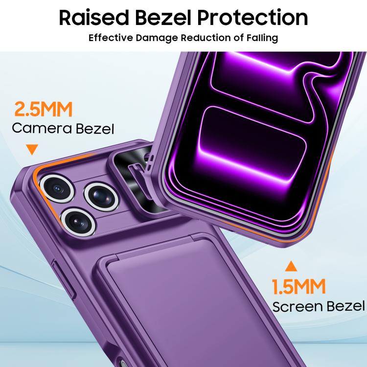 For iPhone 17 Pro Max Flip Card Holder Sliding Camera Cover PC Hybrid TPU Phone Case