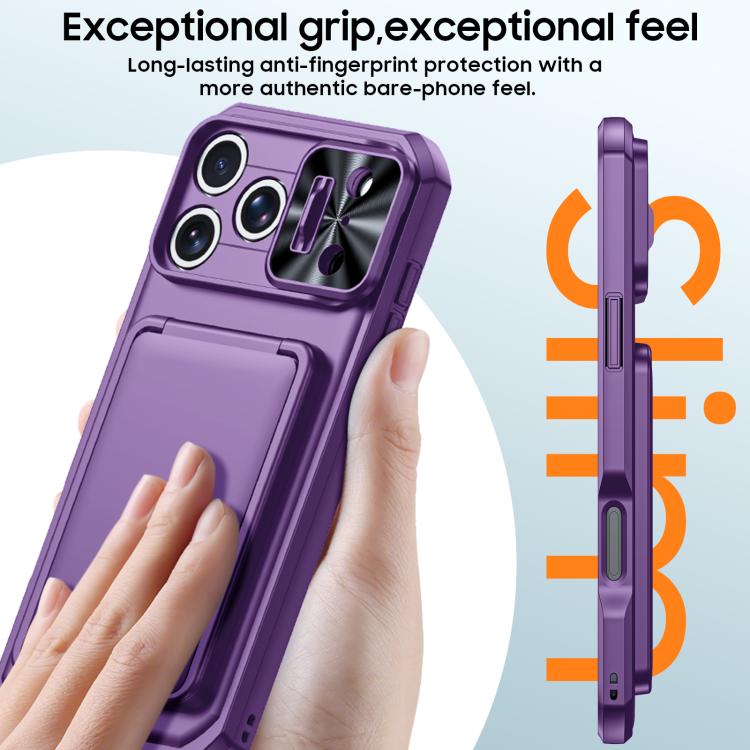 For iPhone 17 Pro Max Flip Card Holder Sliding Camera Cover PC Hybrid TPU Phone Case