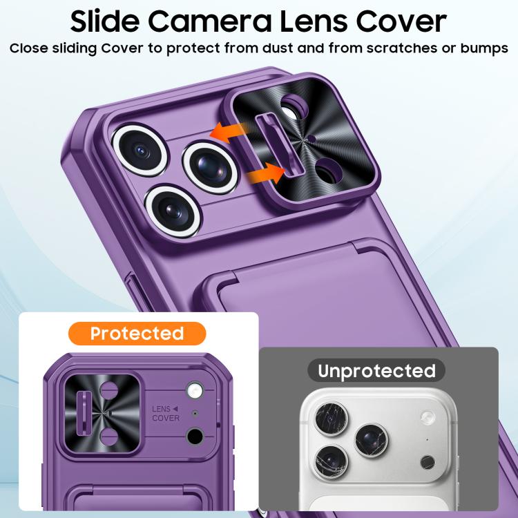 For iPhone 17 Pro Max Flip Card Holder Sliding Camera Cover PC Hybrid TPU Phone Case
