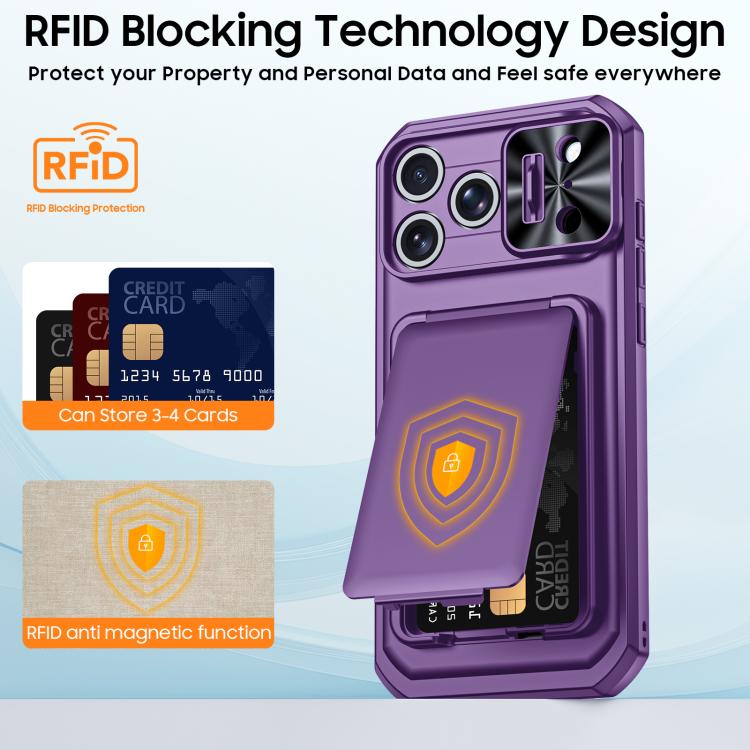 For iPhone 17 Pro Max Flip Card Holder Sliding Camera Cover PC Hybrid TPU Phone Case