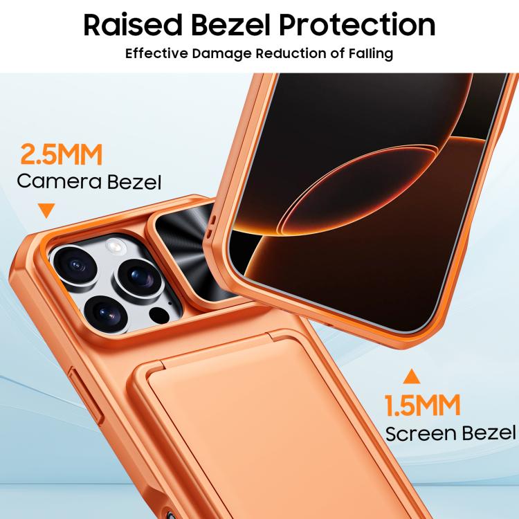 For iPhone 16 Pro Max Flip Card Holder Sliding Camera Cover PC Hybrid TPU Phone Case
