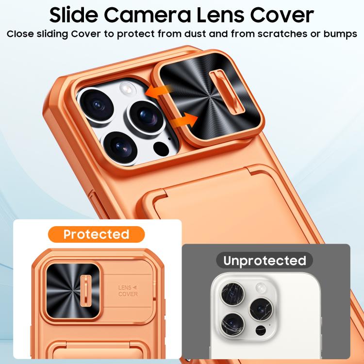 For iPhone 16 Pro Max Flip Card Holder Sliding Camera Cover PC Hybrid TPU Phone Case