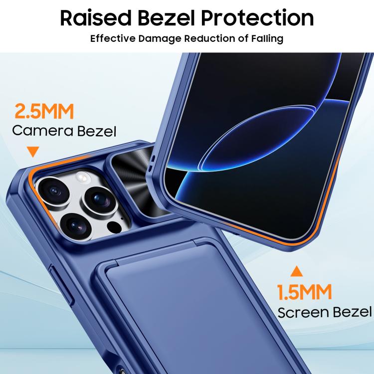 For iPhone 16 Pro Max Flip Card Holder Sliding Camera Cover PC Hybrid TPU Phone Case