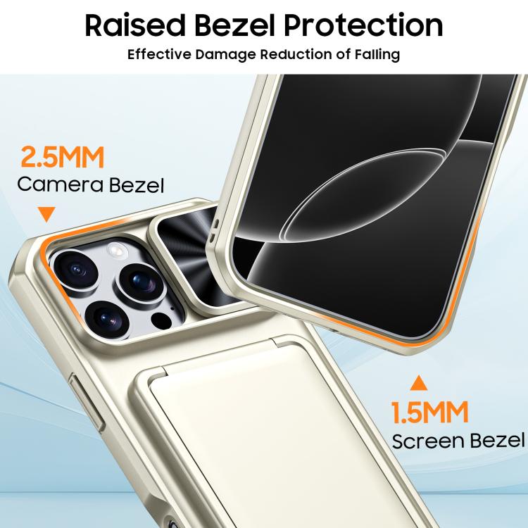 For iPhone 16 Pro Max Flip Card Holder Sliding Camera Cover PC Hybrid TPU Phone Case