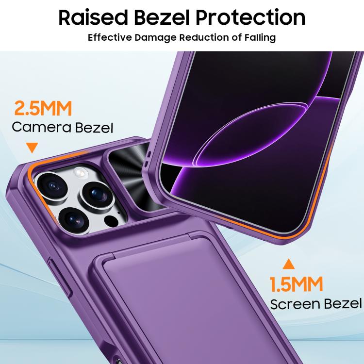 For iPhone 16 Pro Max Flip Card Holder Sliding Camera Cover PC Hybrid TPU Phone Case