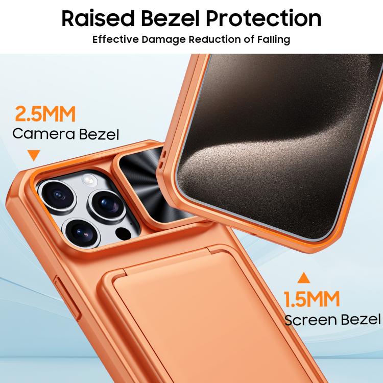 For iPhone 15 Pro Max Flip Card Holder Sliding Camera Cover PC Hybrid TPU Phone Case