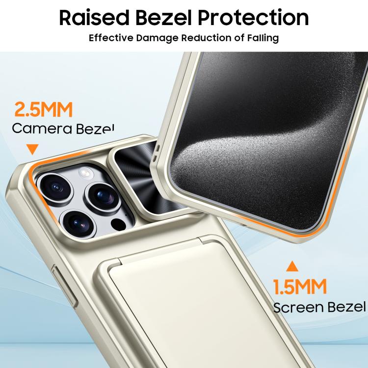 For iPhone 15 Pro Max Flip Card Holder Sliding Camera Cover PC Hybrid TPU Phone Case