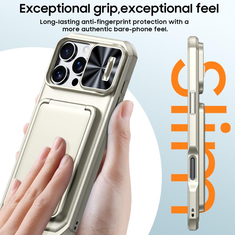 For iPhone 15 Pro Max Flip Card Holder Sliding Camera Cover PC Hybrid TPU Phone Case