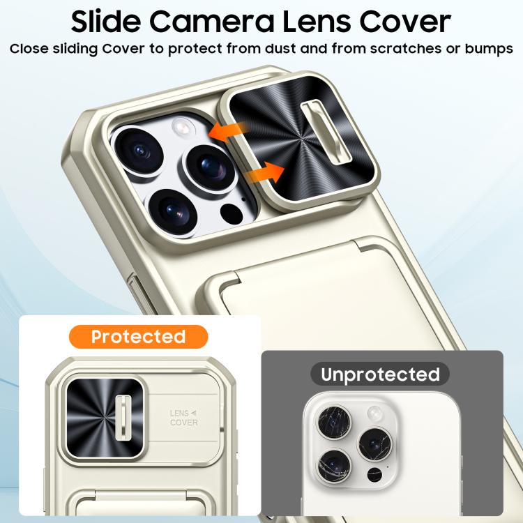 For iPhone 15 Pro Max Flip Card Holder Sliding Camera Cover PC Hybrid TPU Phone Case
