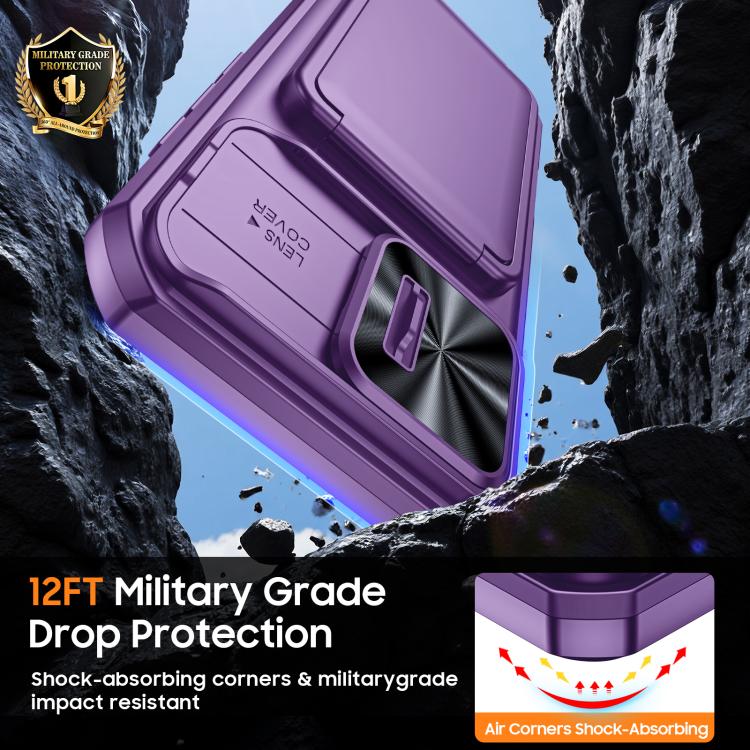 For iPhone 15 Pro Max Flip Card Holder Sliding Camera Cover PC Hybrid TPU Phone Case