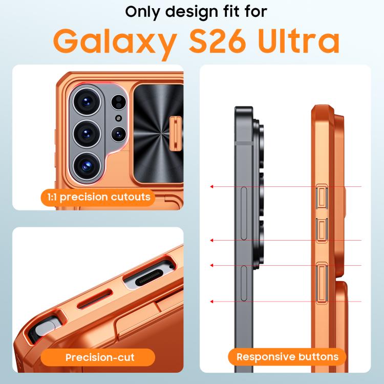 For Galaxy S26 Ultra 5G Flip Card Holder Sliding Camera Cover PC Hybrid TPU Phone Case