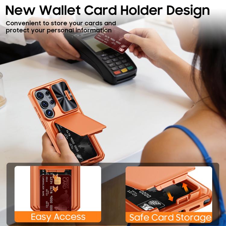 For Galaxy S26 Ultra 5G Flip Card Holder Sliding Camera Cover PC Hybrid TPU Phone Case