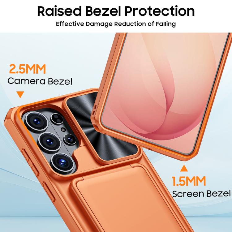 For Galaxy S26 Ultra 5G Flip Card Holder Sliding Camera Cover PC Hybrid TPU Phone Case