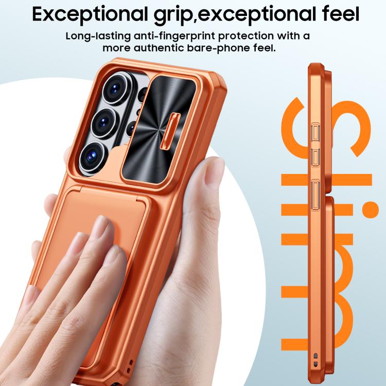 For Galaxy S26 Ultra 5G Flip Card Holder Sliding Camera Cover PC Hybrid TPU Phone Case
