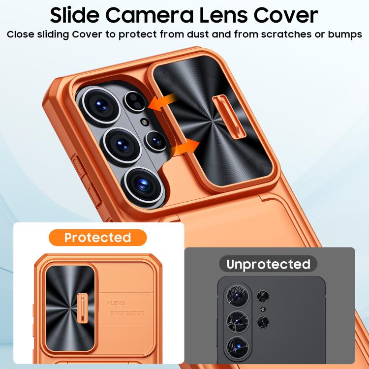 For Galaxy S26 Ultra 5G Flip Card Holder Sliding Camera Cover PC Hybrid TPU Phone Case
