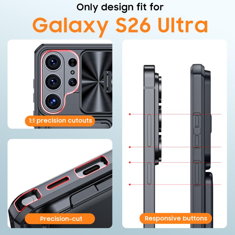 For Galaxy S26 Ultra 5G Flip Card Holder Sliding Camera Cover PC Hybrid TPU Phone Case