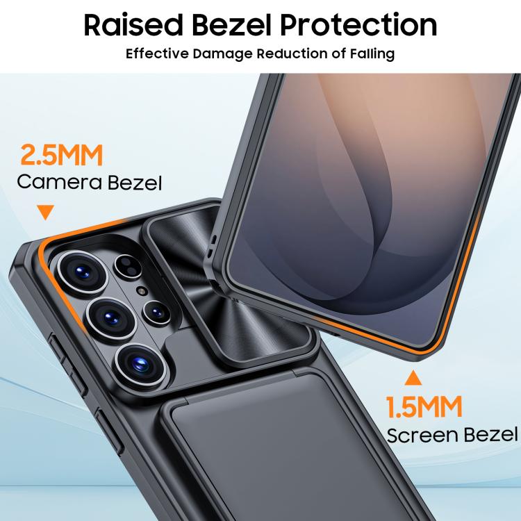 For Galaxy S26 Ultra 5G Flip Card Holder Sliding Camera Cover PC Hybrid TPU Phone Case