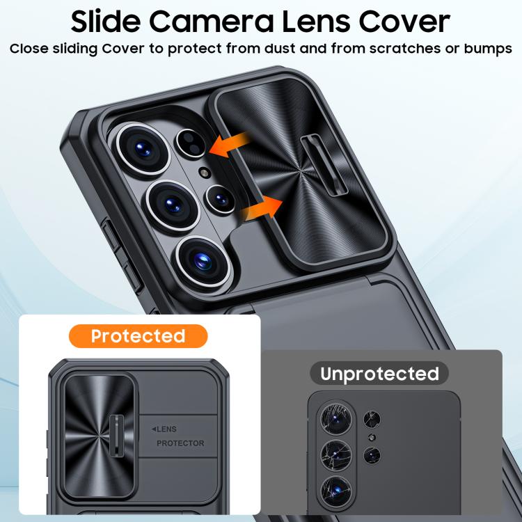 For Galaxy S26 Ultra 5G Flip Card Holder Sliding Camera Cover PC Hybrid TPU Phone Case