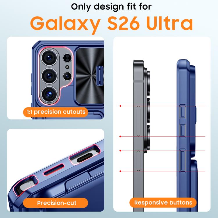 For Galaxy S26 Ultra 5G Flip Card Holder Sliding Camera Cover PC Hybrid TPU Phone Case