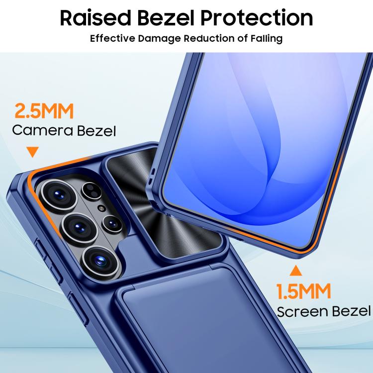 For Galaxy S26 Ultra 5G Flip Card Holder Sliding Camera Cover PC Hybrid TPU Phone Case