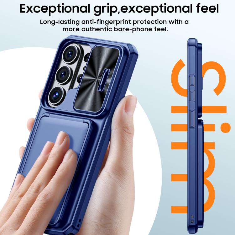 For Galaxy S26 Ultra 5G Flip Card Holder Sliding Camera Cover PC Hybrid TPU Phone Case