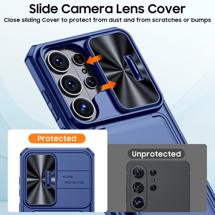 For Galaxy S26 Ultra 5G Flip Card Holder Sliding Camera Cover PC Hybrid TPU Phone Case