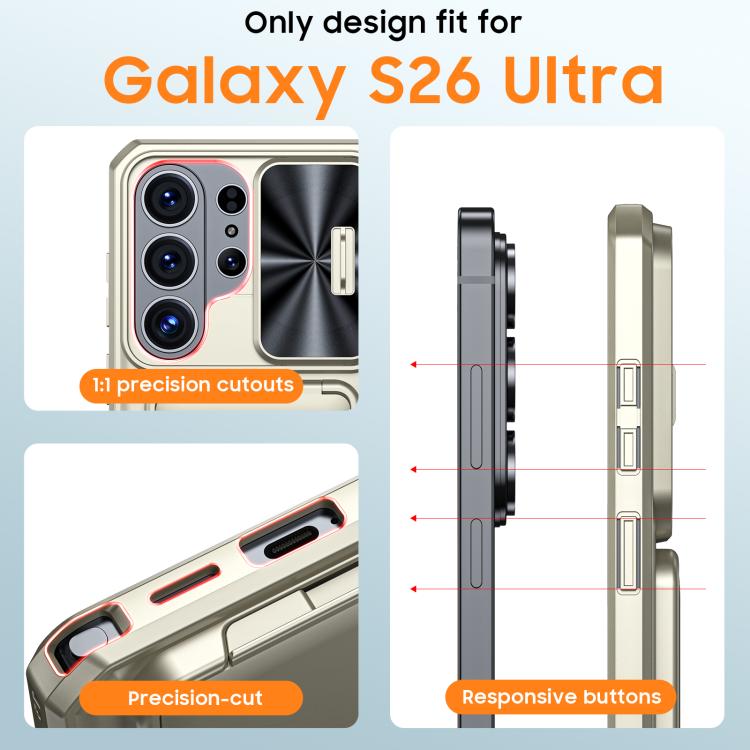 For Galaxy S26 Ultra 5G Flip Card Holder Sliding Camera Cover PC Hybrid TPU Phone Case