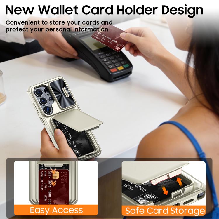 For Galaxy S26 Ultra 5G Flip Card Holder Sliding Camera Cover PC Hybrid TPU Phone Case