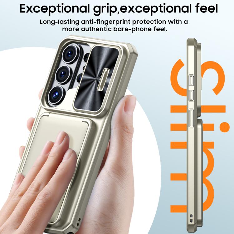 For Galaxy S26 Ultra 5G Flip Card Holder Sliding Camera Cover PC Hybrid TPU Phone Case