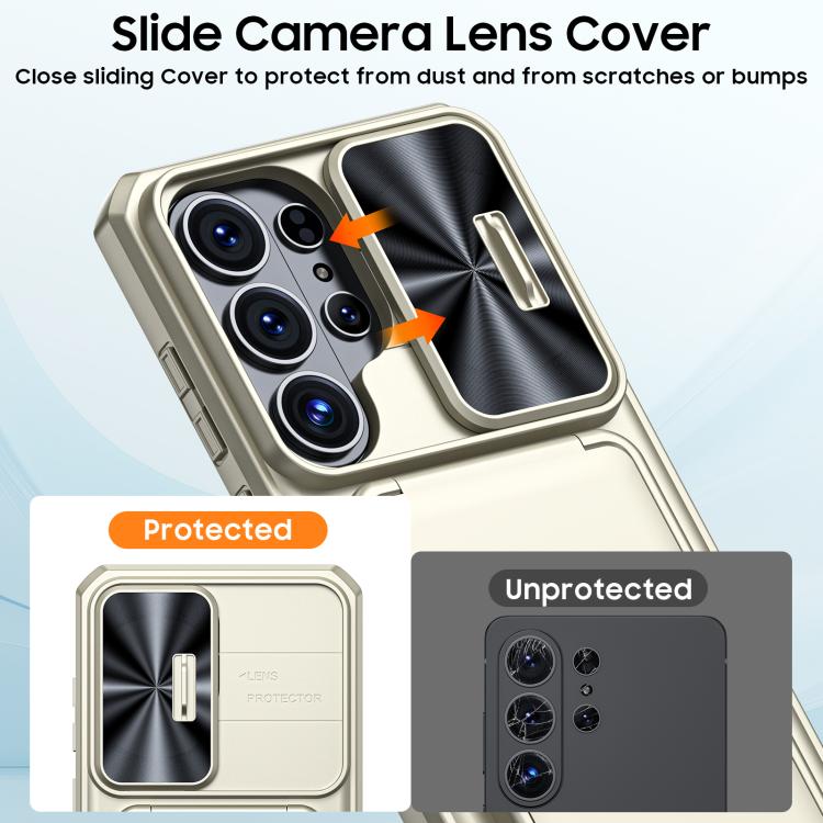 For Galaxy S26 Ultra 5G Flip Card Holder Sliding Camera Cover PC Hybrid TPU Phone Case