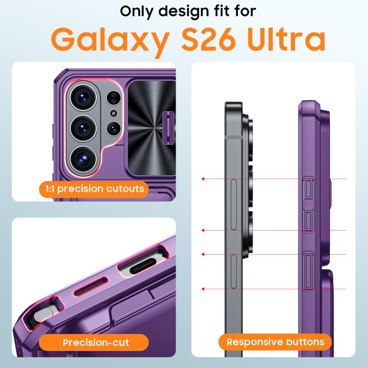 For Galaxy S26 Ultra 5G Flip Card Holder Sliding Camera Cover PC Hybrid TPU Phone Case