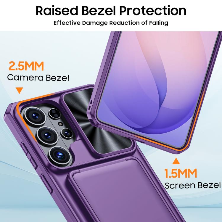 For Galaxy S26 Ultra 5G Flip Card Holder Sliding Camera Cover PC Hybrid TPU Phone Case