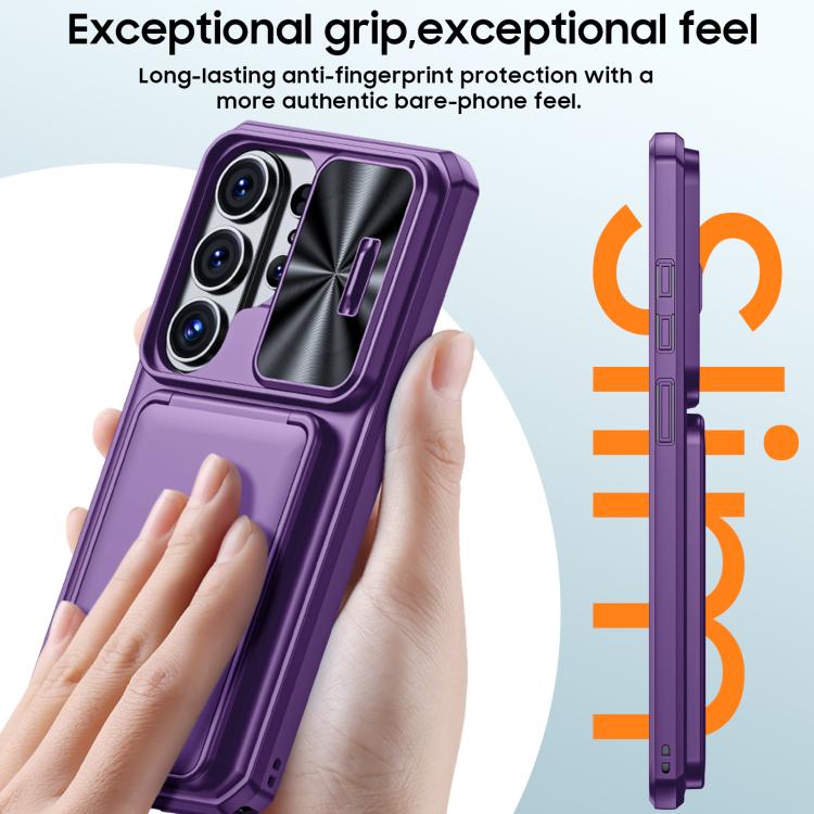 For Galaxy S26 Ultra 5G Flip Card Holder Sliding Camera Cover PC Hybrid TPU Phone Case