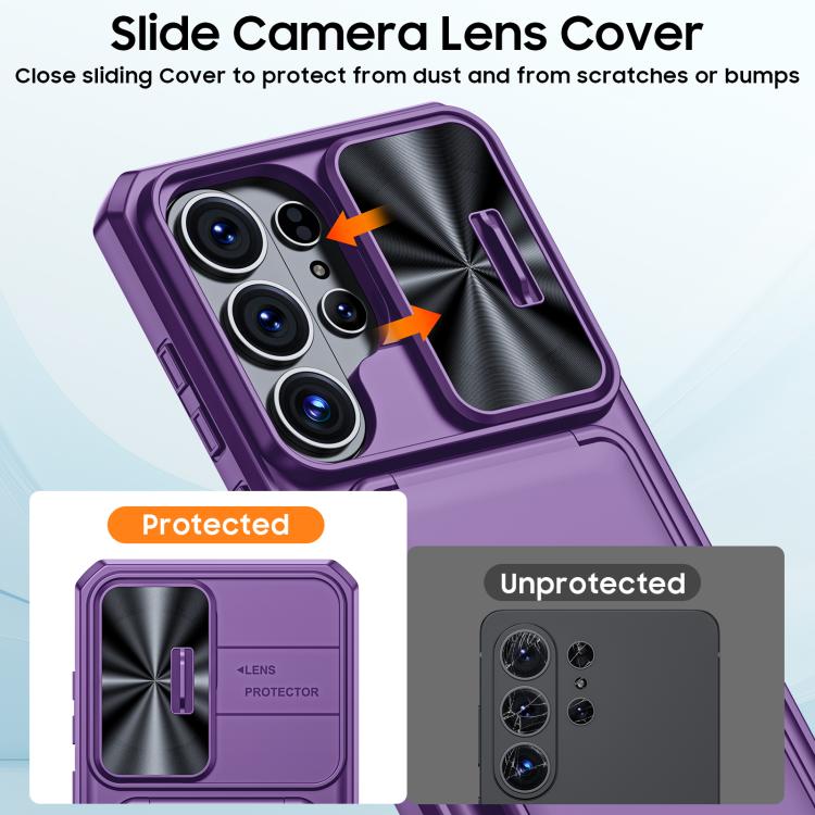 For Galaxy S26 Ultra 5G Flip Card Holder Sliding Camera Cover PC Hybrid TPU Phone Case