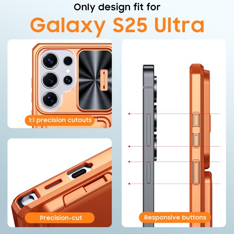 For Galaxy S25 Ultra 5G Flip Card Holder Sliding Camera Cover PC Hybrid TPU Phone Case