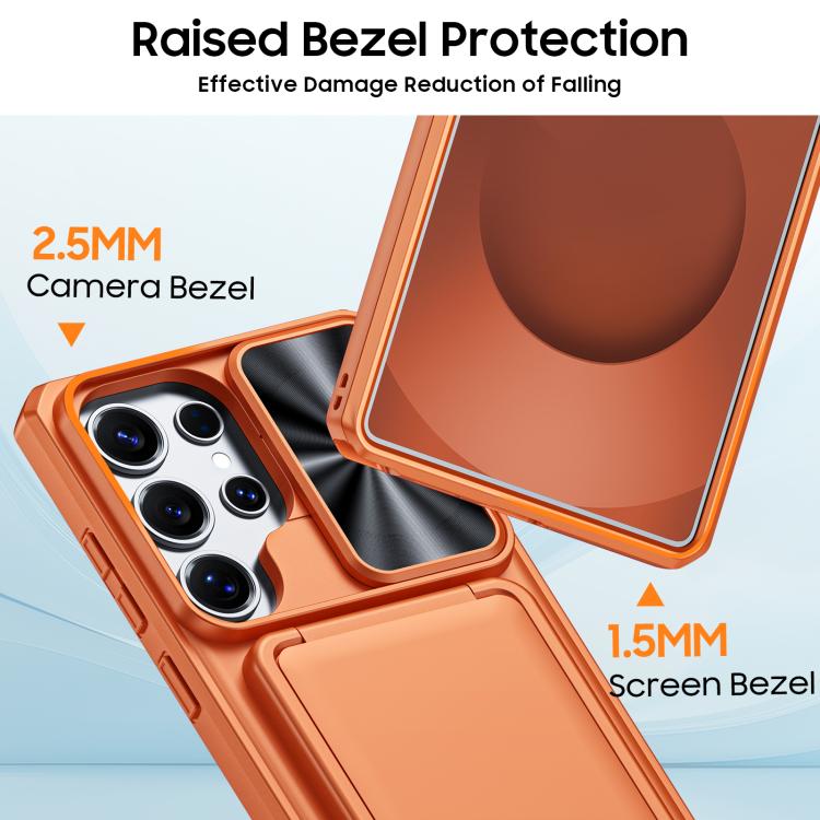 For Galaxy S25 Ultra 5G Flip Card Holder Sliding Camera Cover PC Hybrid TPU Phone Case
