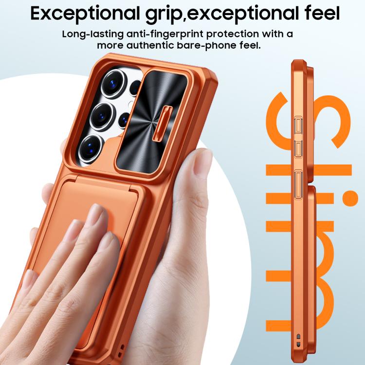 For Galaxy S25 Ultra 5G Flip Card Holder Sliding Camera Cover PC Hybrid TPU Phone Case